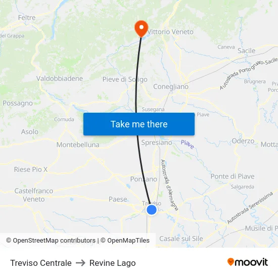 Treviso Centrale to Revine Lago map