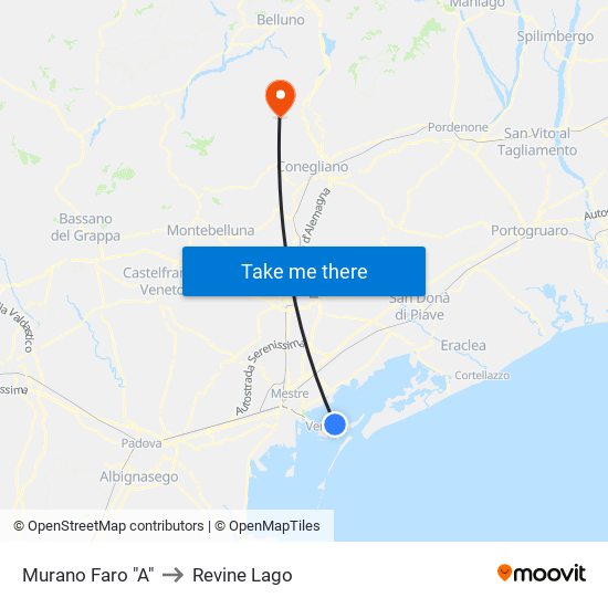 Murano Faro "A" to Revine Lago map