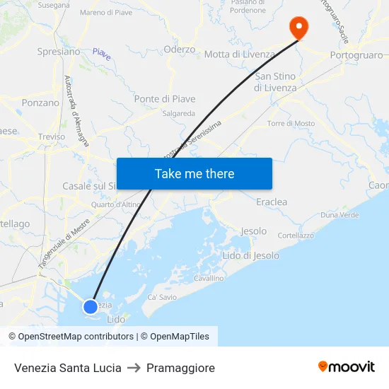 Venezia Santa Lucia to Pramaggiore map