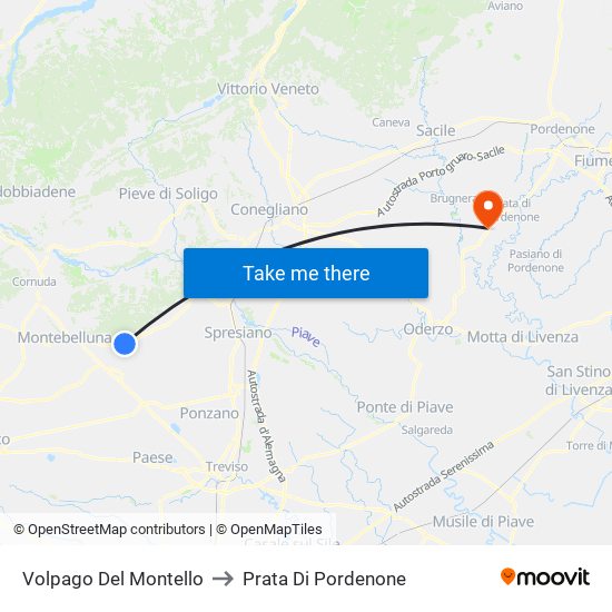 Volpago Del Montello to Prata Di Pordenone map