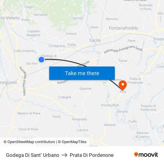 Godega Di Sant' Urbano to Prata Di Pordenone map