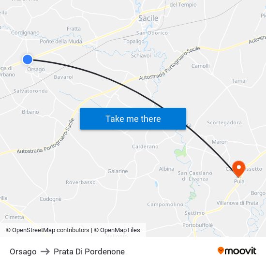 Orsago to Prata Di Pordenone map