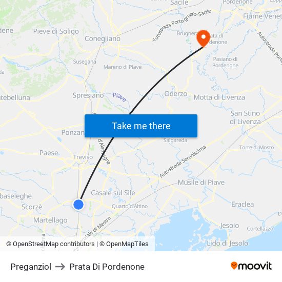 Preganziol to Prata Di Pordenone map