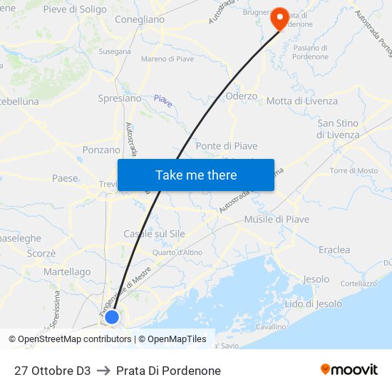 27 Ottobre D3 to Prata Di Pordenone map