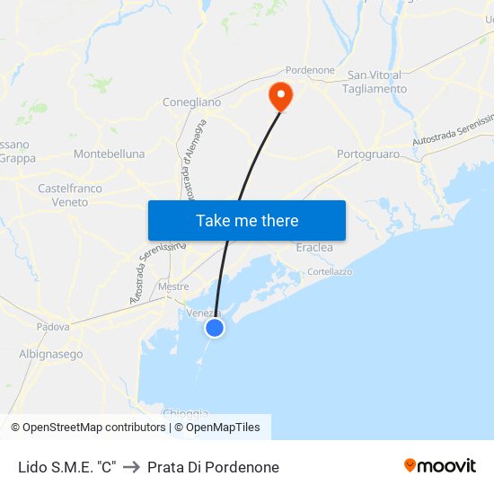 Lido S.M.E. "C" to Prata Di Pordenone map