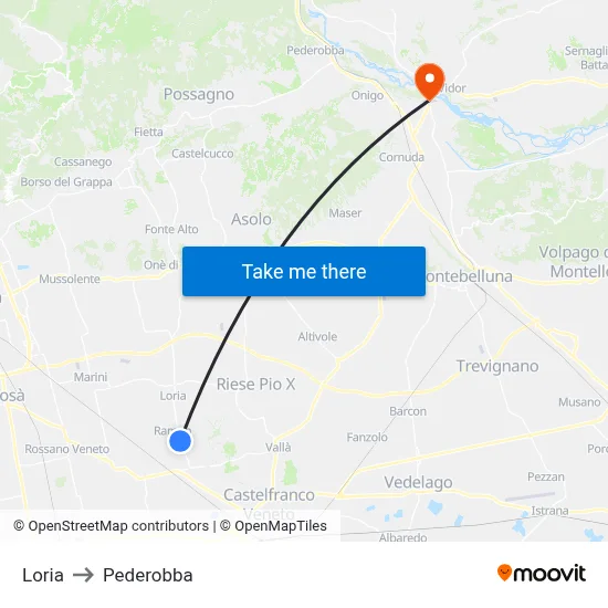 Loria to Pederobba map