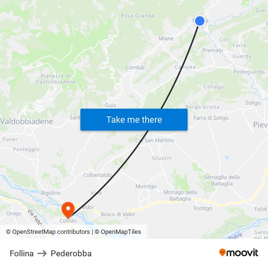 Follina to Pederobba map