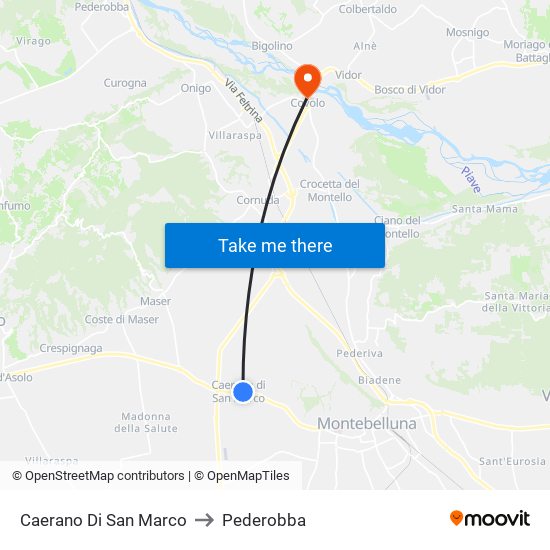 Caerano Di San Marco to Pederobba map