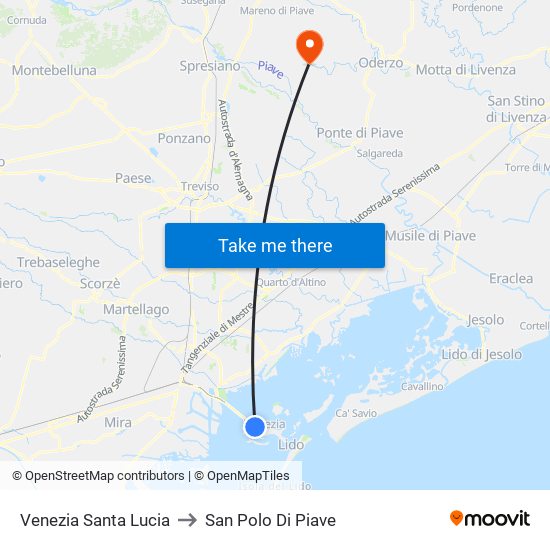 Venezia Santa Lucia to San Polo Di Piave map