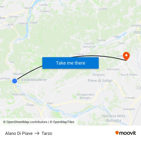 Alano Di Piave to Tarzo map