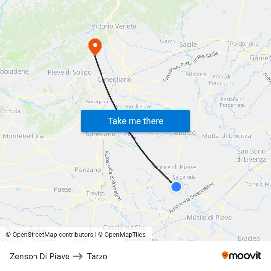 Zenson Di Piave to Tarzo map