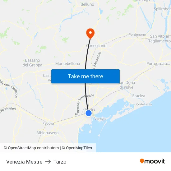 Venezia Mestre to Tarzo map