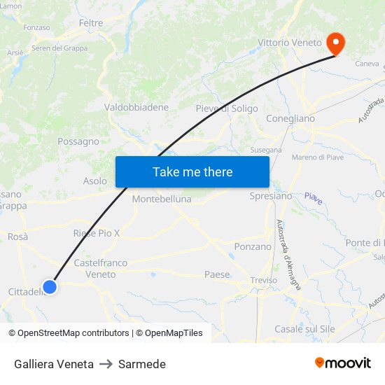 Galliera Veneta to Sarmede map