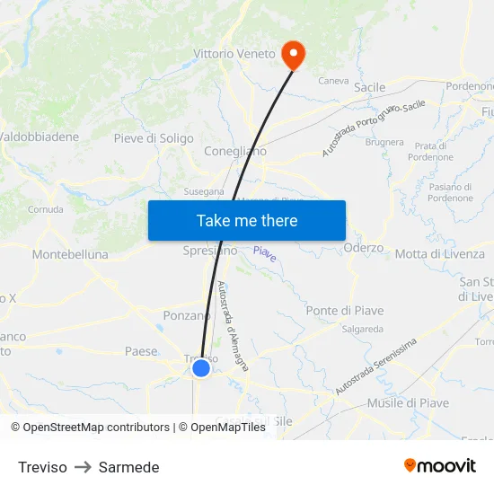 Treviso to Sarmede map