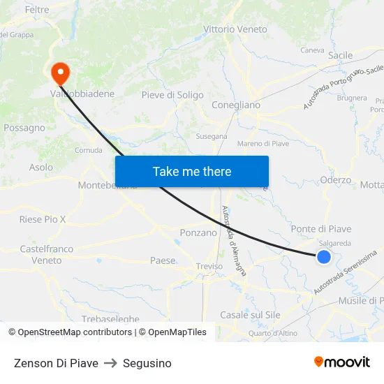 Zenson Di Piave to Segusino map