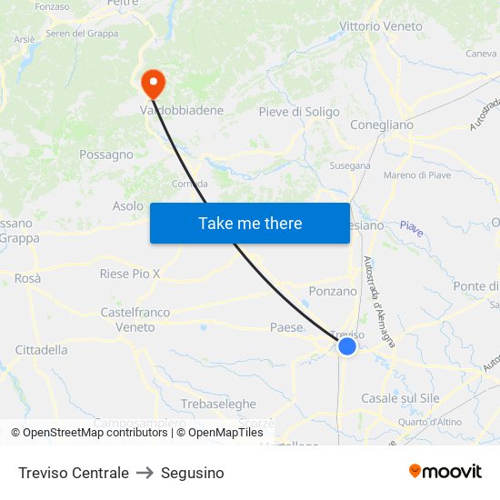 Treviso Centrale to Segusino map