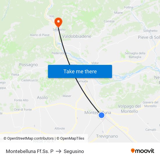 Montebelluna Ff.Ss. P to Segusino map