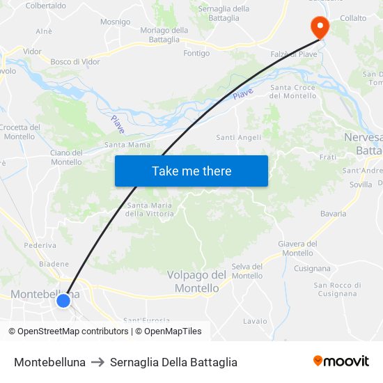 Montebelluna to Sernaglia Della Battaglia map