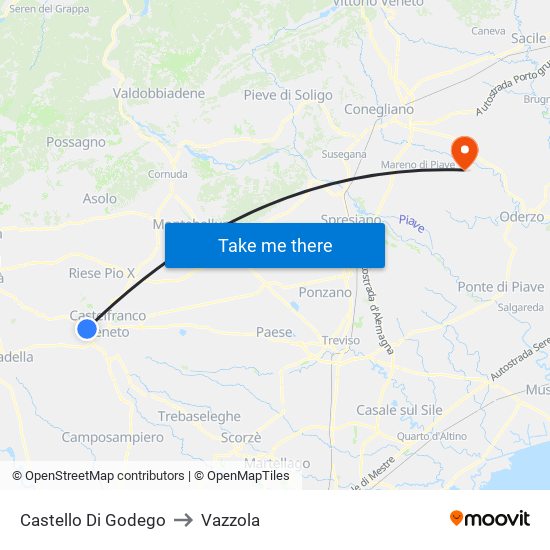 Castello Di Godego to Vazzola map