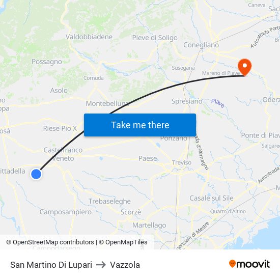 San Martino Di Lupari to Vazzola map