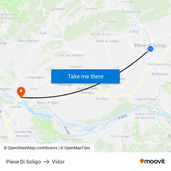 Pieve Di Soligo to Vidor map