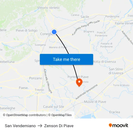San Vendemiano to Zenson Di Piave map