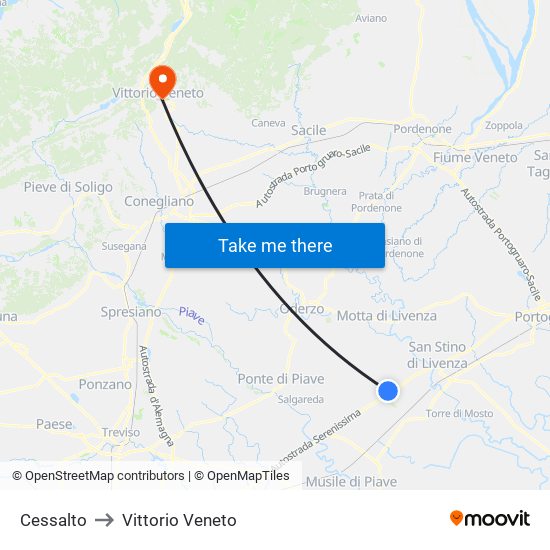 Cessalto to Vittorio Veneto map