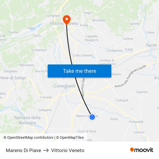 Mareno Di Piave to Vittorio Veneto map
