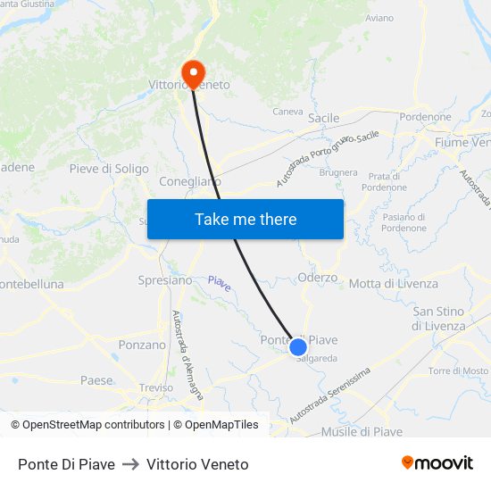 Ponte Di Piave to Vittorio Veneto map