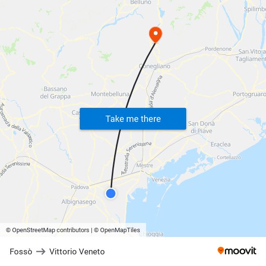 Fossò to Vittorio Veneto map