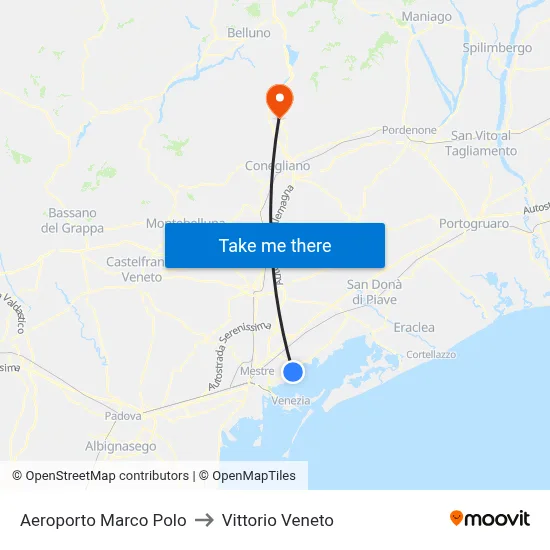 Marco Polo Airport to Vittorio Veneto map