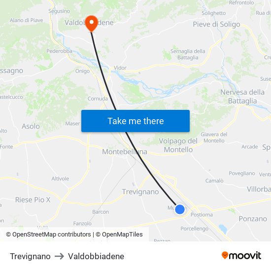 Trevignano to Valdobbiadene map