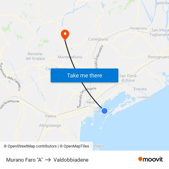 Murano Faro "A" to Valdobbiadene map
