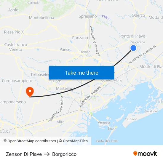 Zenson Di Piave to Borgoricco map