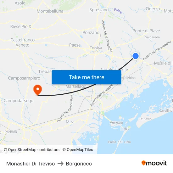 Monastier di Treviso to Borgoricco map