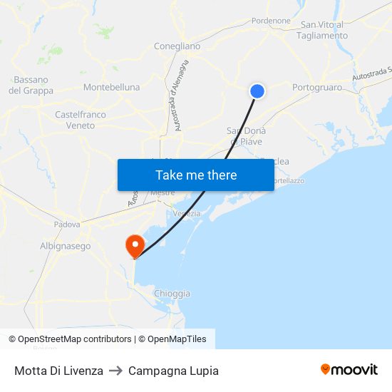 Motta Di Livenza to Campagna Lupia map