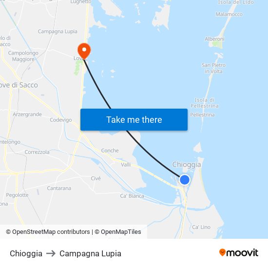 Chioggia to Campagna Lupia map