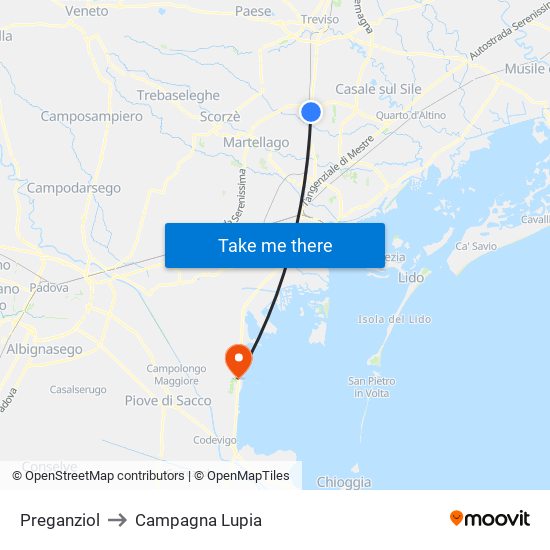 Preganziol to Campagna Lupia map
