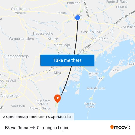 FS Via Roma to Campagna Lupia map