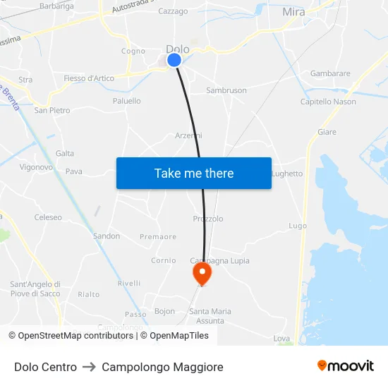 Dolo Centro to Campolongo Maggiore map