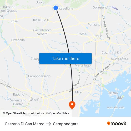 Caerano Di San Marco to Camponogara map