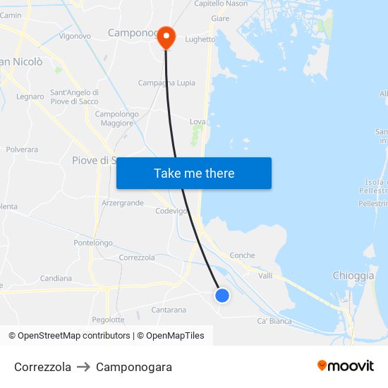 Correzzola to Camponogara map