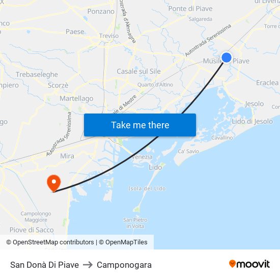 San Donà Di Piave to Camponogara map