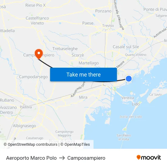 Aeroporto Marco Polo to Camposampiero map