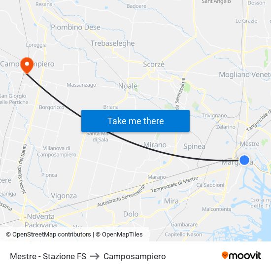 Mestre - Stazione FS to Camposampiero map