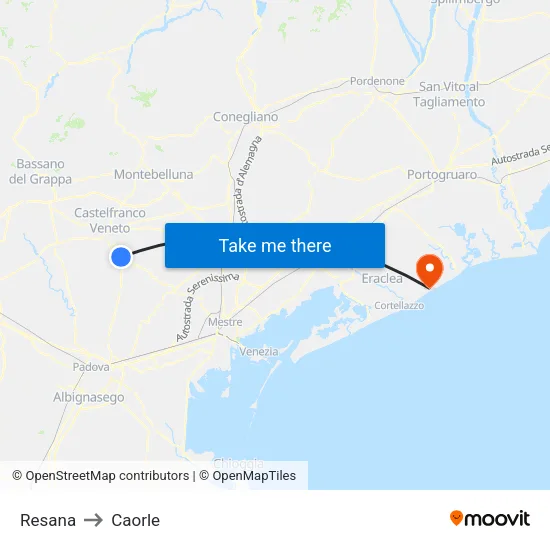 Resana to Caorle map