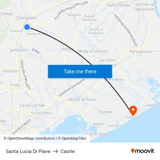 Santa Lucia di Piave to Caorle map
