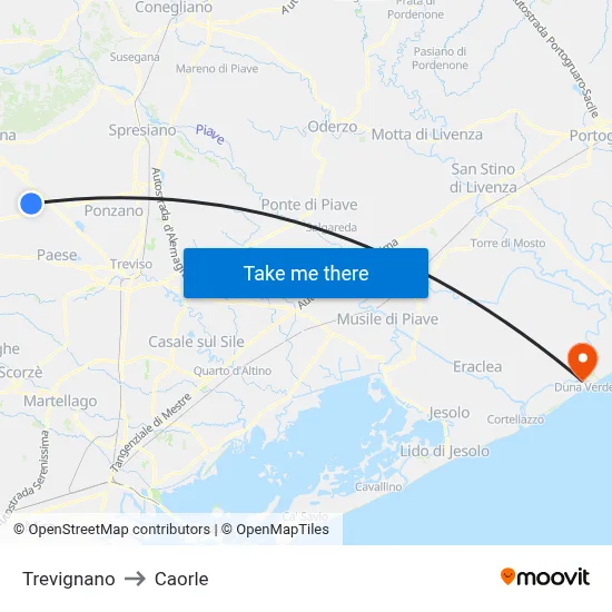 Trevignano to Caorle map