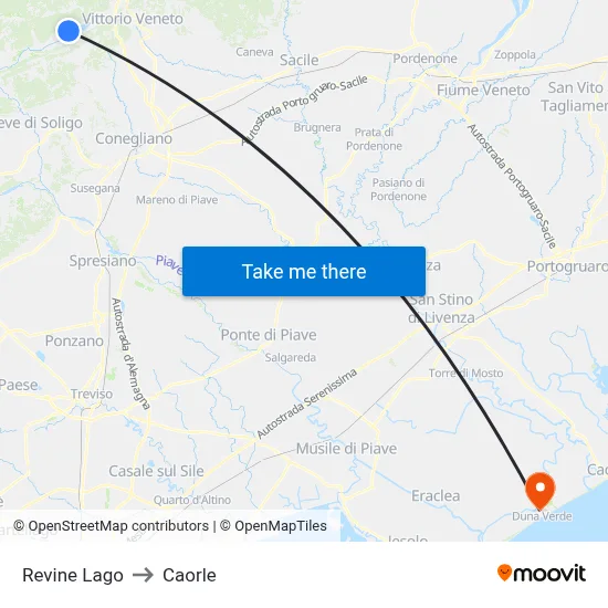 Revine Lake to Caorle map