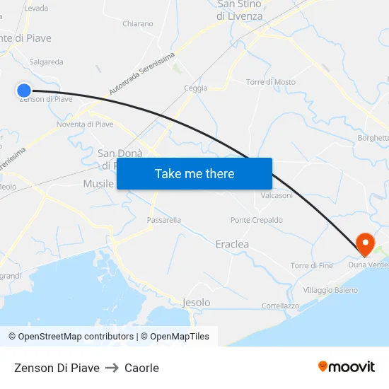 Zenson Di Piave to Caorle map